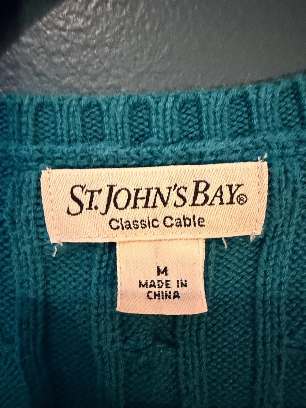 St. John's Bay Teal Cable Knit V-Neck Sweater - Women's